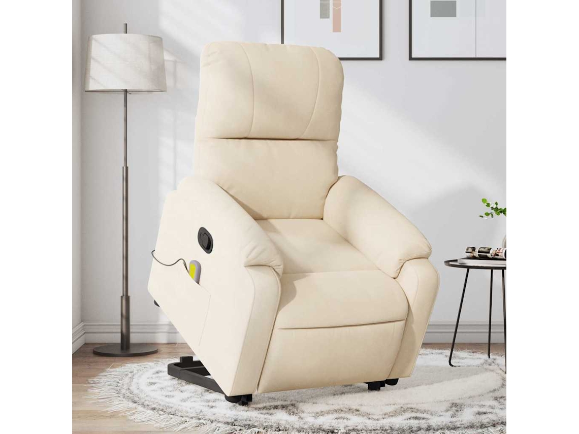 Vidaxl Poltrona De Massagens Reclinável Elevatória Microfibra Bege