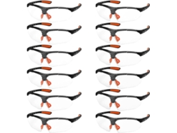 Pacote Com 12 Óculos De Segurança Pretos E Laranja Certificação Ce Lentes Transparentes, Óculos De Segurança Com Apoio Nasal Borracha