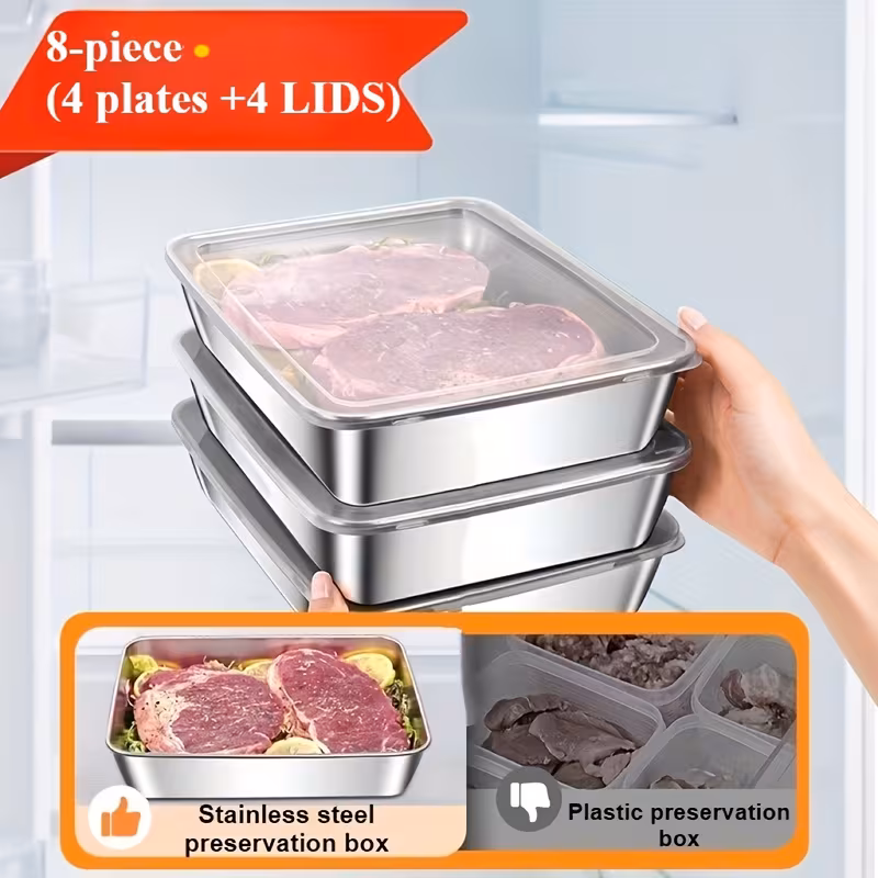 Conjunto De 8 Assadeiras Em Aço Inox 304 Com Tampas Antiaderentes, Próprias Para Forno E Armazenamento. Rosae