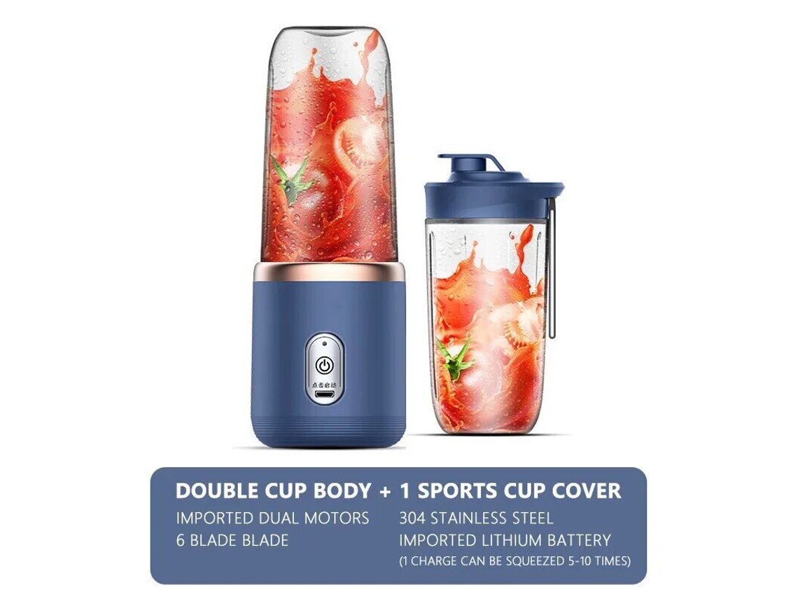 Copo Espremedor Portátil Blade Com Usb E Mini Espremedor De Frutas Sem Fio Com Carregamento Usb Azul 2 Xícaras SUNNY SPACES
