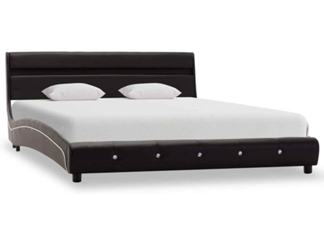 Cama LED  (Preto - Couro Artificial - 223x145x69.5 cm)