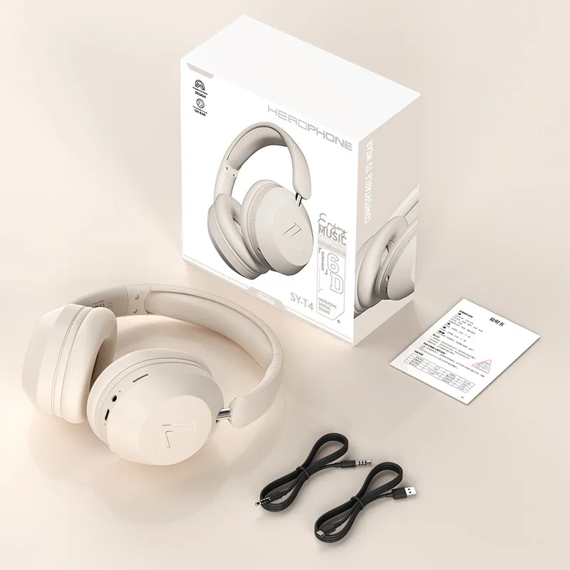 Fones De Ouvido Bluetooth (branco-creme), Fones De Ouvido Sem Fio Supra-auriculares, Equipados Com Bateria De Alta Capacidade.
