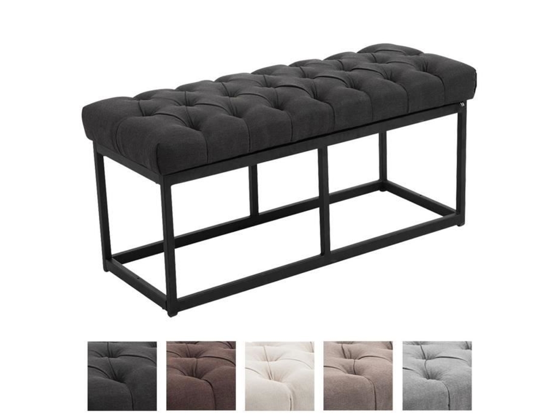 Banco Clp Amun Designer Em Tecido Com Base De Metal Preto Fosco, Estilo Chersterfield, 100 Cm / Cinza Escuro