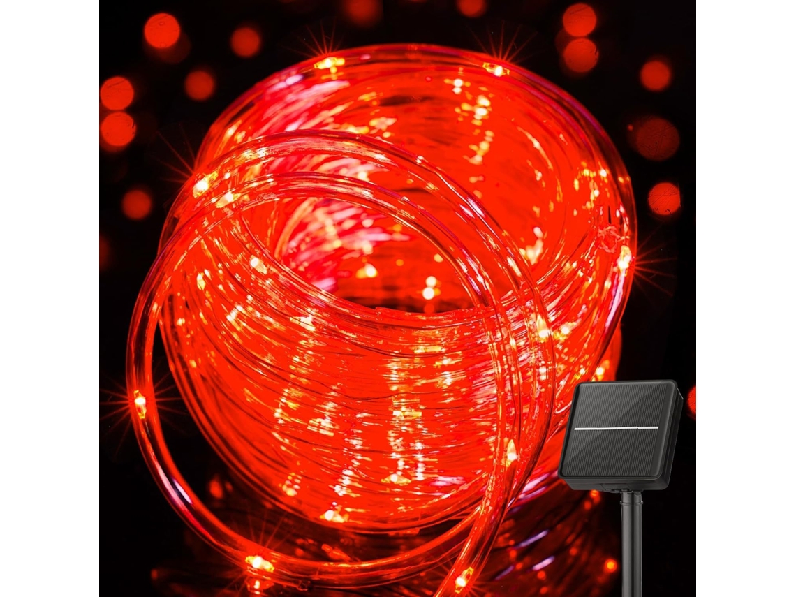 Luzes De Led Cordão, Cordão De Luzes Solares, Luzes De Fada À Prova D'água Em Tubo Fino Transparente, 32 M, 300 Luzes, 8 Modos (vermelho) Spqment