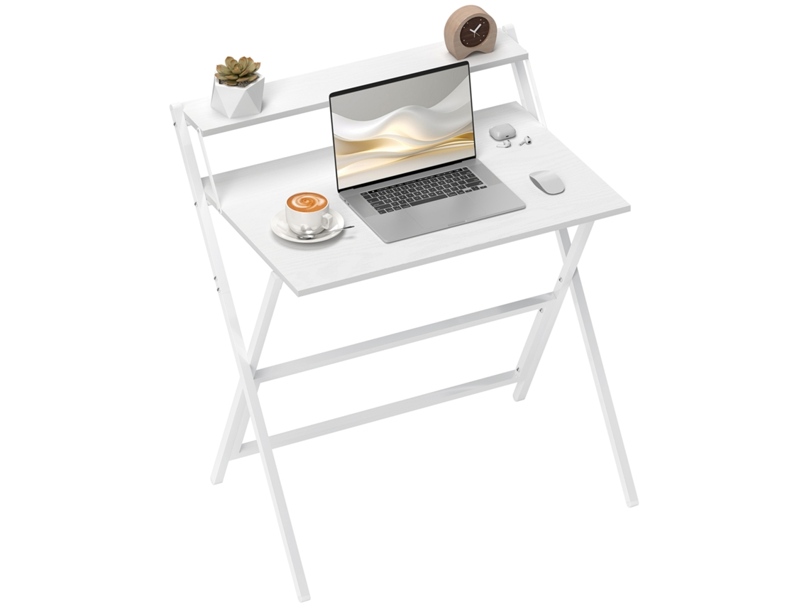 Escrivaninha Dobrável De 75,5 X 50 Cm Com Prateleira De Armazenamento Para Quarto, Pequenos Espaços, Branco-t1