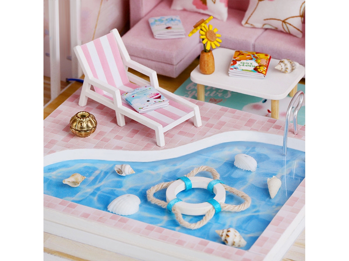 Primerox casa de Boneca em Miniatura Diy com Móveis e Luz Led Loja Rosa Brinquedo Criativo Presente para Crianças Adultos 14+