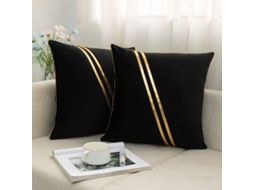 2026 funda de Almofada de Terciopelo com Tira de Couro Dourado, 2 Peças 45x45cm Preto