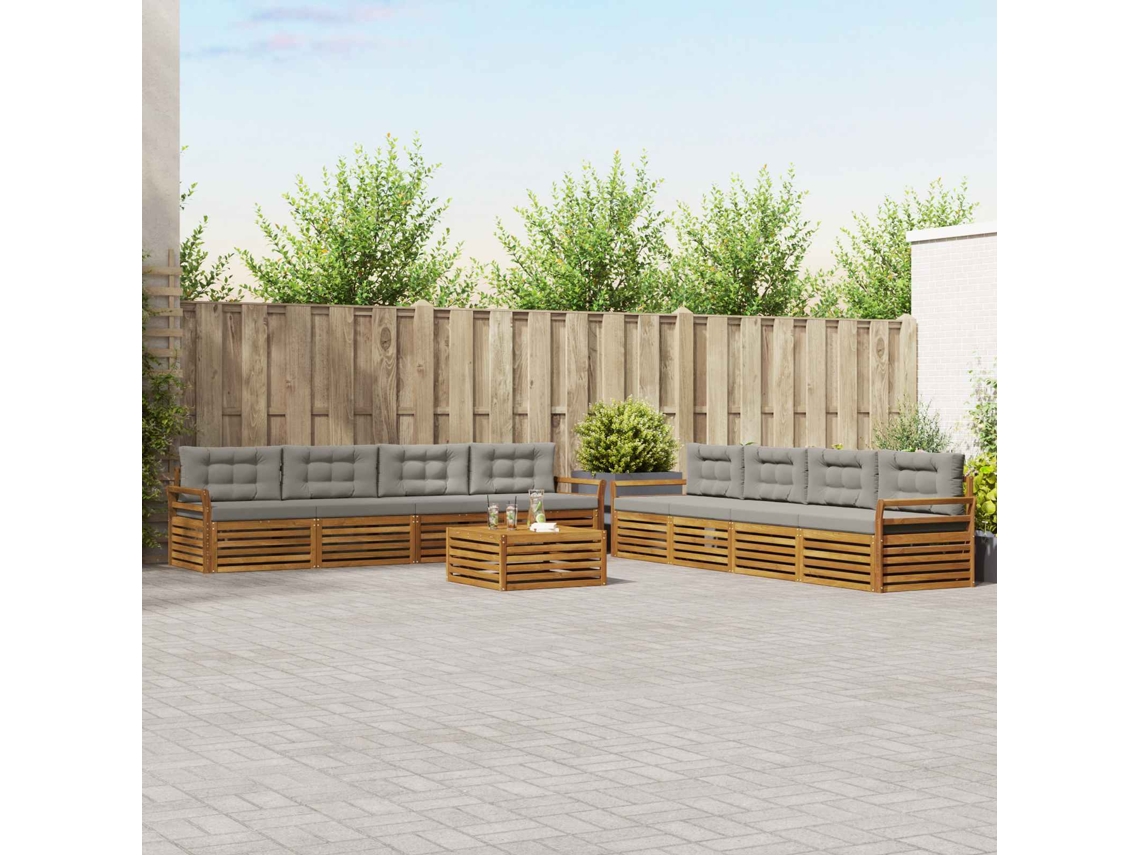 Vidaxl Conjunto De Sofás Para Exterior 9 Unid. Cinza Natural E Claro