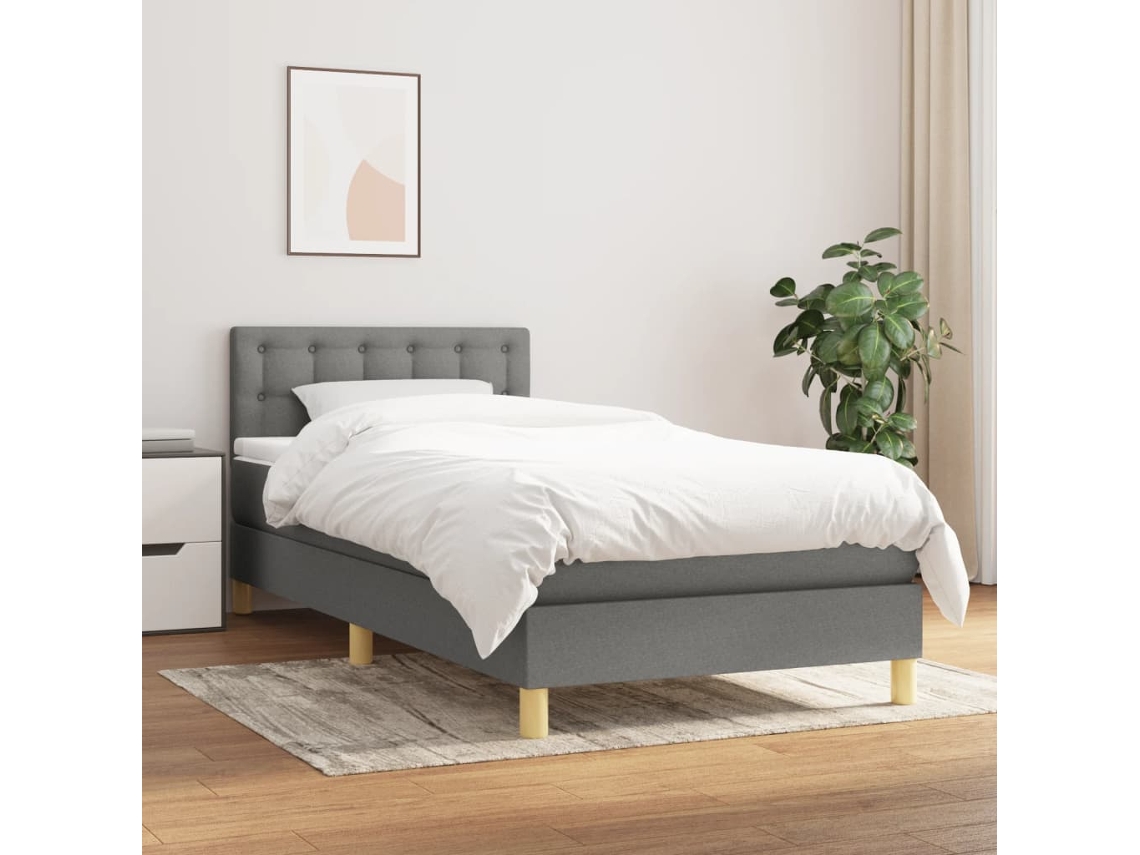 Vidaxl Cama Com Molas/colchão 90x190 Cm Tecido Cinza-escuro