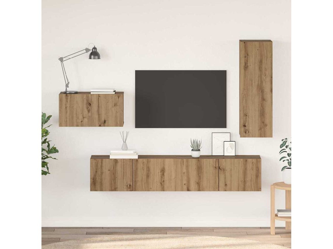 Vidaxl Conjunto de Móvel de Tv com Gaveta 4 Pcs Carvalho Artesanal