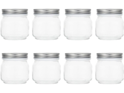 Shineofi Conjunto De 8-potes Vidro Transparentes, Capacidade De 250ml, Fáceis De Armazenar, Tampa Hermética, Design