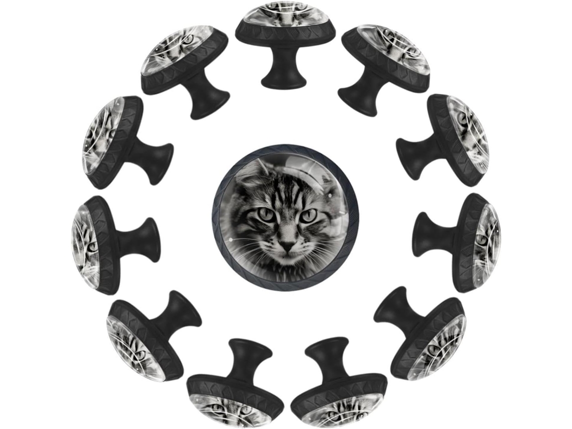 Puxadores Redondos Para Armários De Cozinha, Puxadores Para Gavetas De Cômoda, 12 Peças, Com A Frase Bad Look At Cat