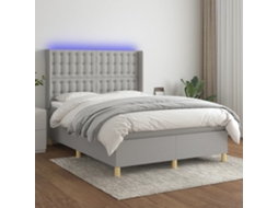 Vidaxl Cama Box Spring C/ Colchão E Led 140x190 Cm Tecido Cinza-claro