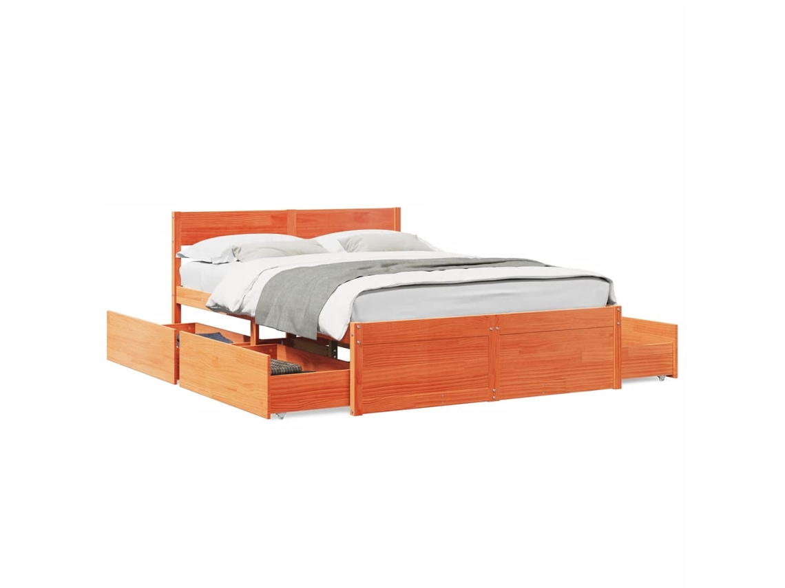 Bed Frame, Bed Frames Vidaxl Marrom Madeira De Pinho (140 X 190 Cm)