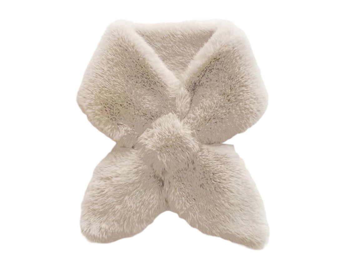 Lenço De Inverno Feminino Estilo Coreano, Pele Sintética, Para Babador Cruzado, Cor Sólida Pura, Pelúcia Fofa, Laço Com Abertura, Xale, À Prova De Ven