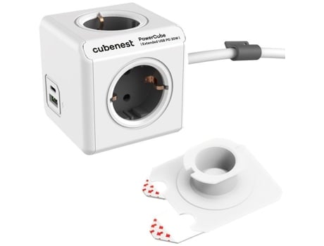 Powercube Extended Usb Pd 20w, A C, 4x Tomada, 1.5m, Branco/cinzento Schuko Cubenest