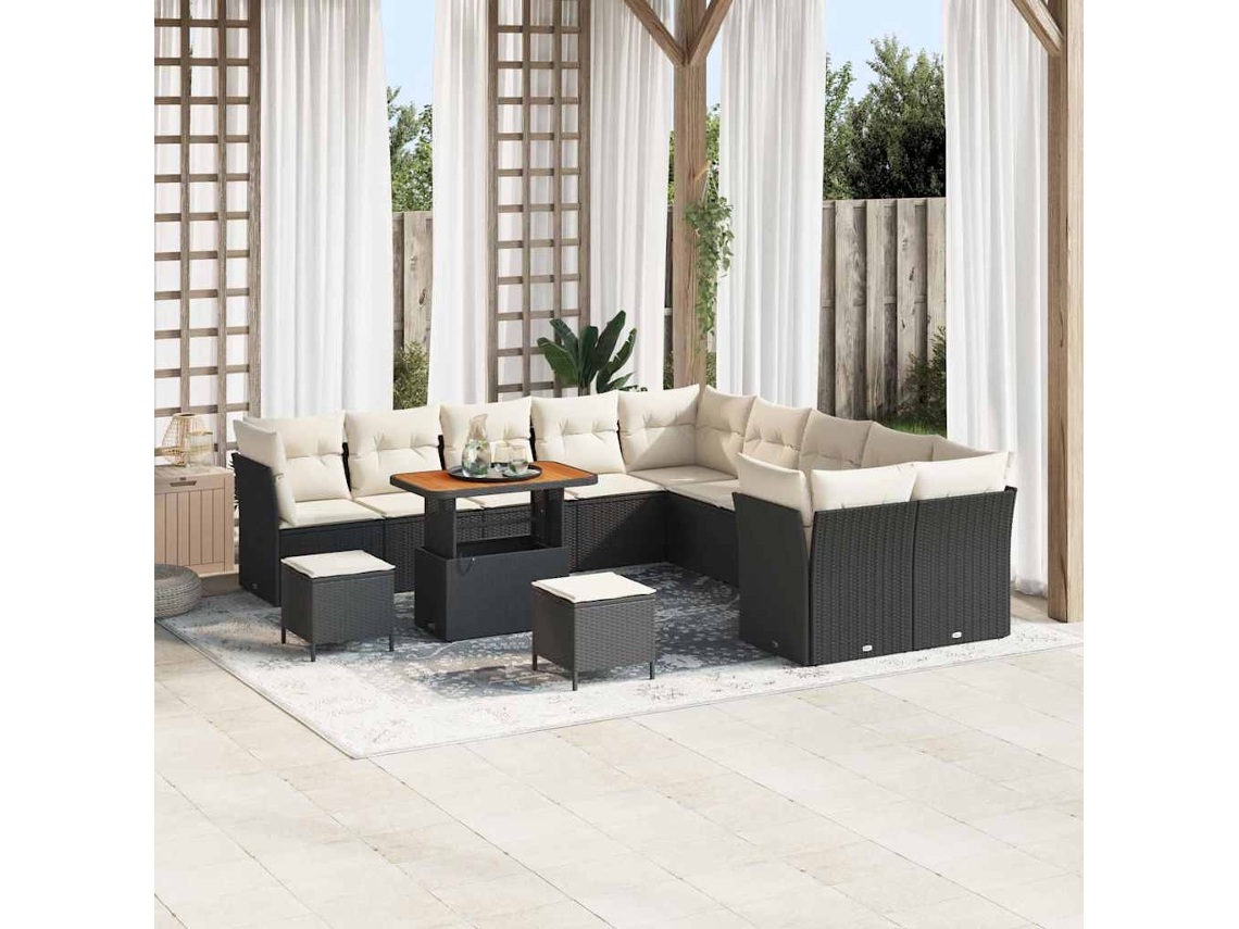 Vidaxl Conjunto De Sofá De Jardim 13 Unid. Preto E Creme Vime Pe