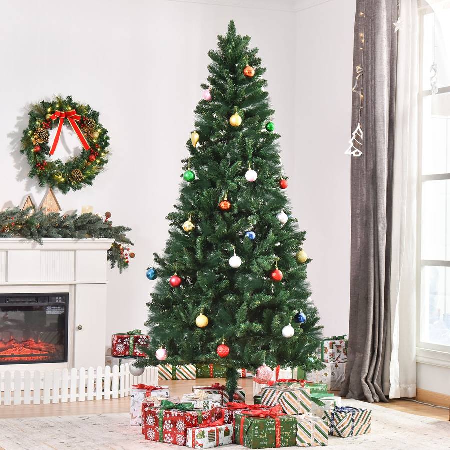 Árvore de Natal HOMCOM Verde e Branco PVC, Metal Ø140x225cm_830-321