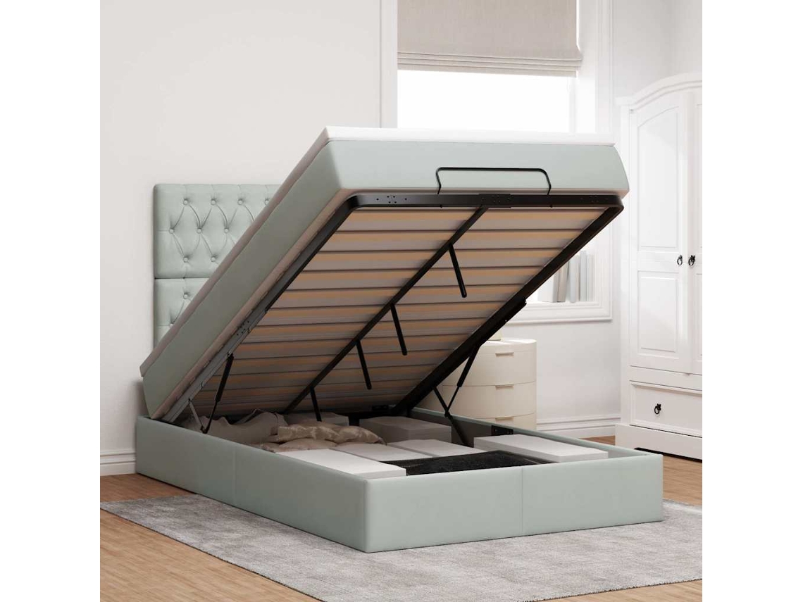 Vidaxl Estrutura De Cama Otomana Com Colchões Cinza Claro Veludo