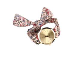 Relógio de Pulso Feminino Casual com Estampa Floral de Tecido e Movimento Quartz