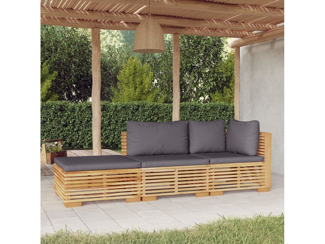 Vidaxl 3 Pcs Conjunto Lounge Jardim C/ Almofadões Madeira Teca Maciça