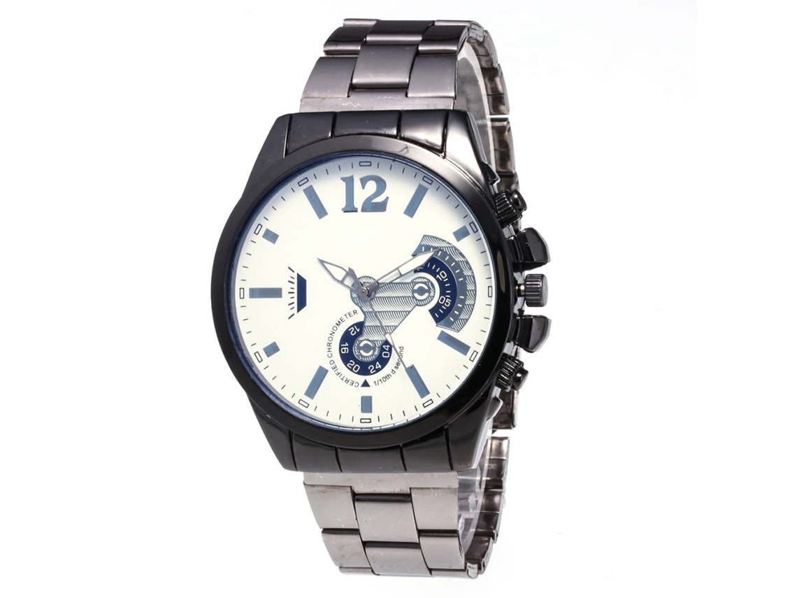 Relógio masculino Zhoulianfa, pulseira de aço, mostrador redondo, movimento de quartzo (superfície preta e branca)