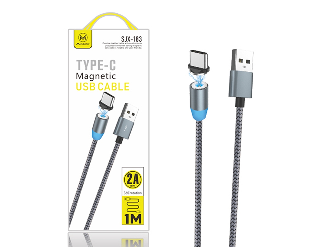 Cabo USB Type-C SJX 183 para Oppo A59 Magnético Rotação 360º 1M 2A Cinzento 