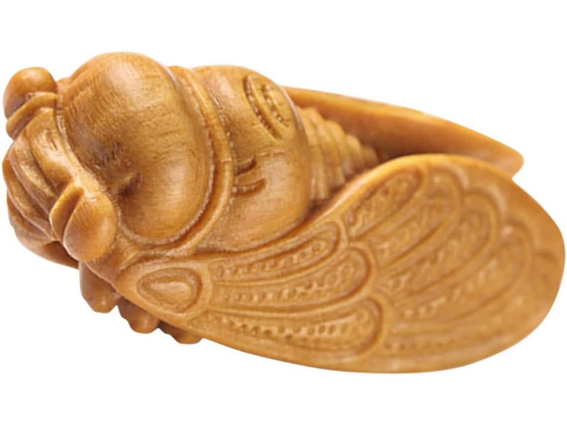 Elegante Delicada Estátua Cigarra Esculpida Madeira Ornamento Decorativo Armário Escritório Escultura GOKOCO