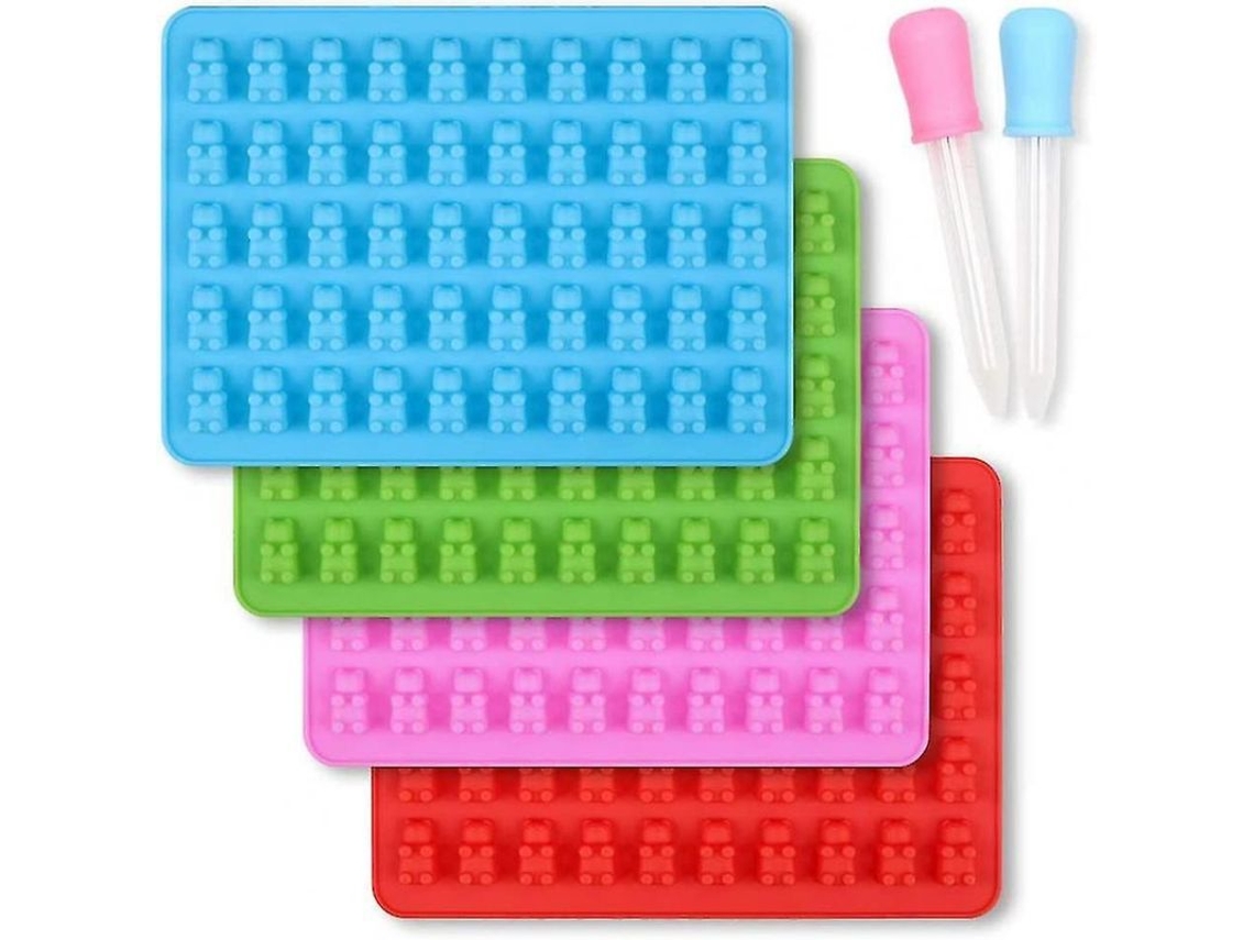 Molde de silicone 2026 para ursinhos de goma com 2 pipetas, formato de rosto, 200 unidades, uso único, seguro para forno, geleia e lava-louças.