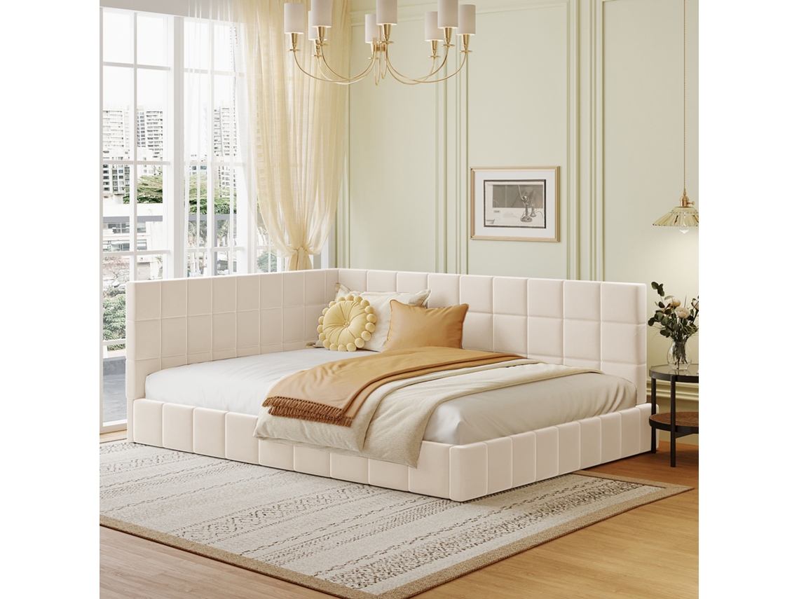 Sofá Cama 140x200 Bege Veludo Confortável Com Rede De Lamas