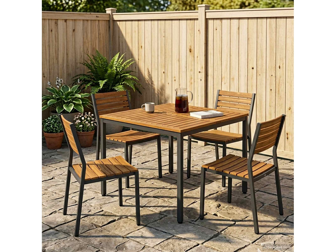 Vidaxl Mesa De Jantar De Jardim Natural E Preto 110 X 108,5 X 75 Cm