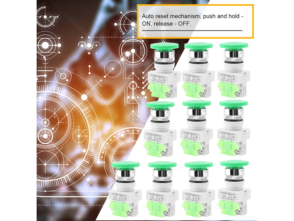 Laxiscreed Botão De Emergência Verde 22mm Com Reset Automático Para Controlo Rápido