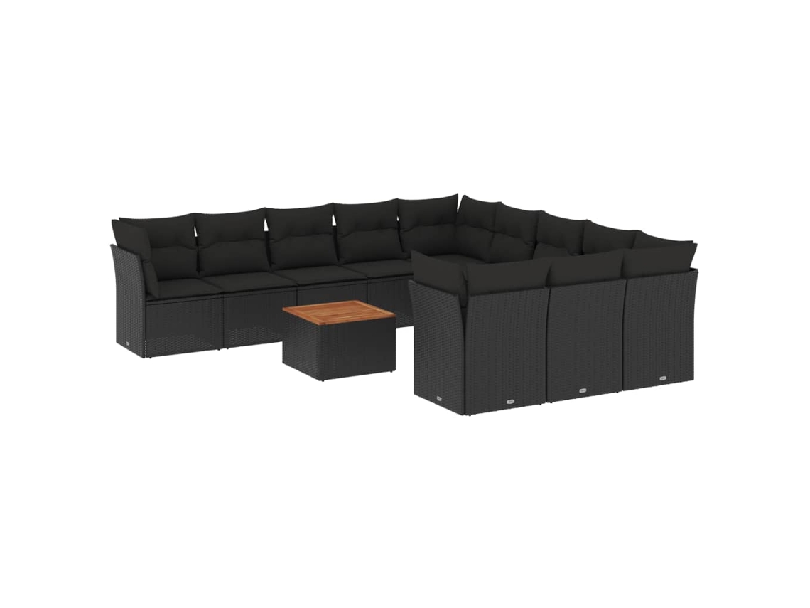 Conjunto de 12 Sofás de Jardim com Almofadões Vime Pe Preto MAISON EXCLUSIVE