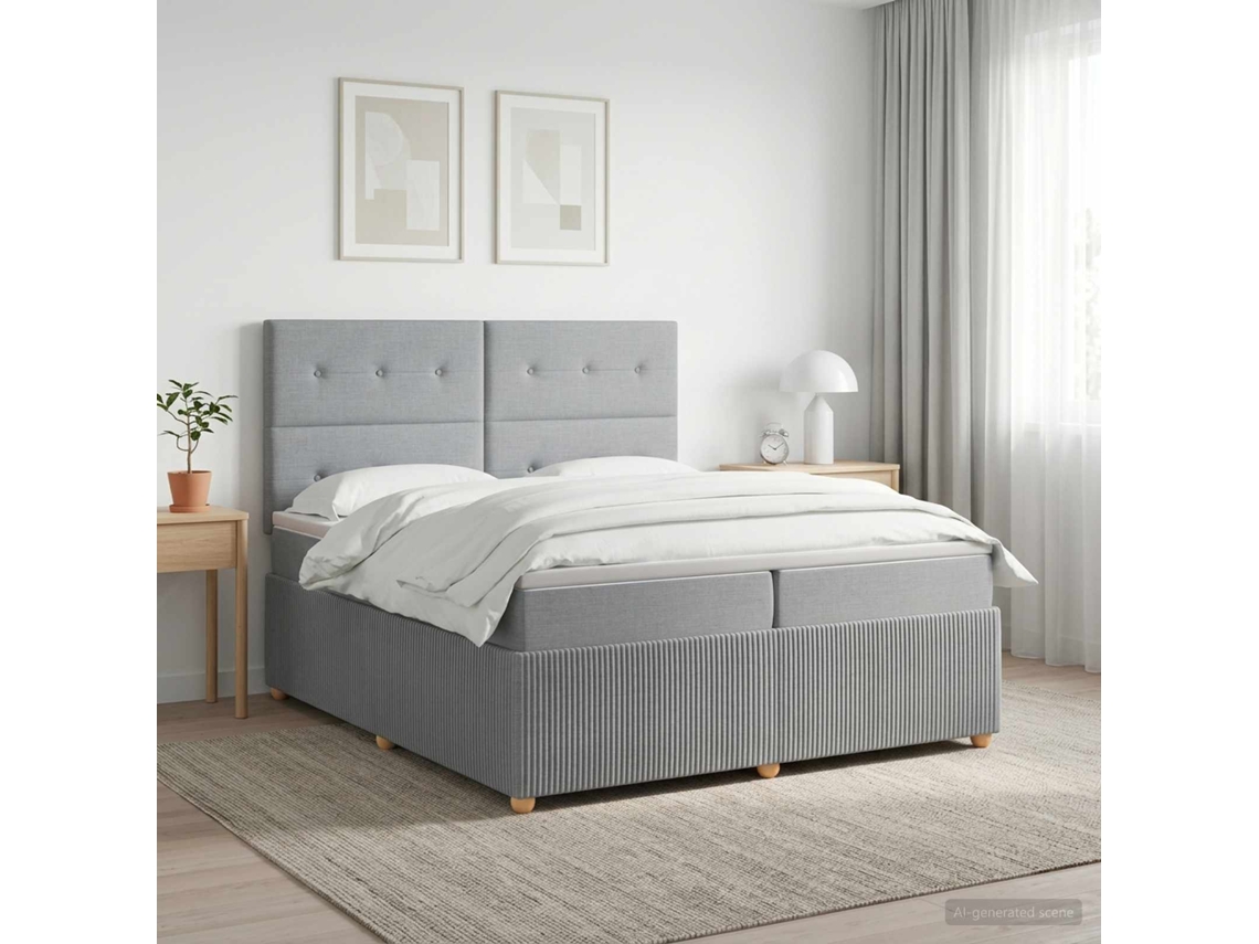 Vidaxl Cama Box Spring Com Colchão Cinzento-claro 200 X 200 Cm Tecido