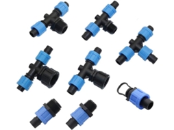 Conjunto de 2 Peças Irrigação por Gotejamento 16 Mm com Conector Reto Três Vias e Trava 1/2" 3/4" Dn17 para