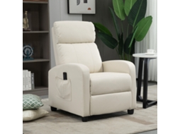 Poltrona de Massagem Reclinável com Controle Remoto, Bolso Lateral e Temporizador, Estofada em Pu, 68x88x98 Cm, Creme