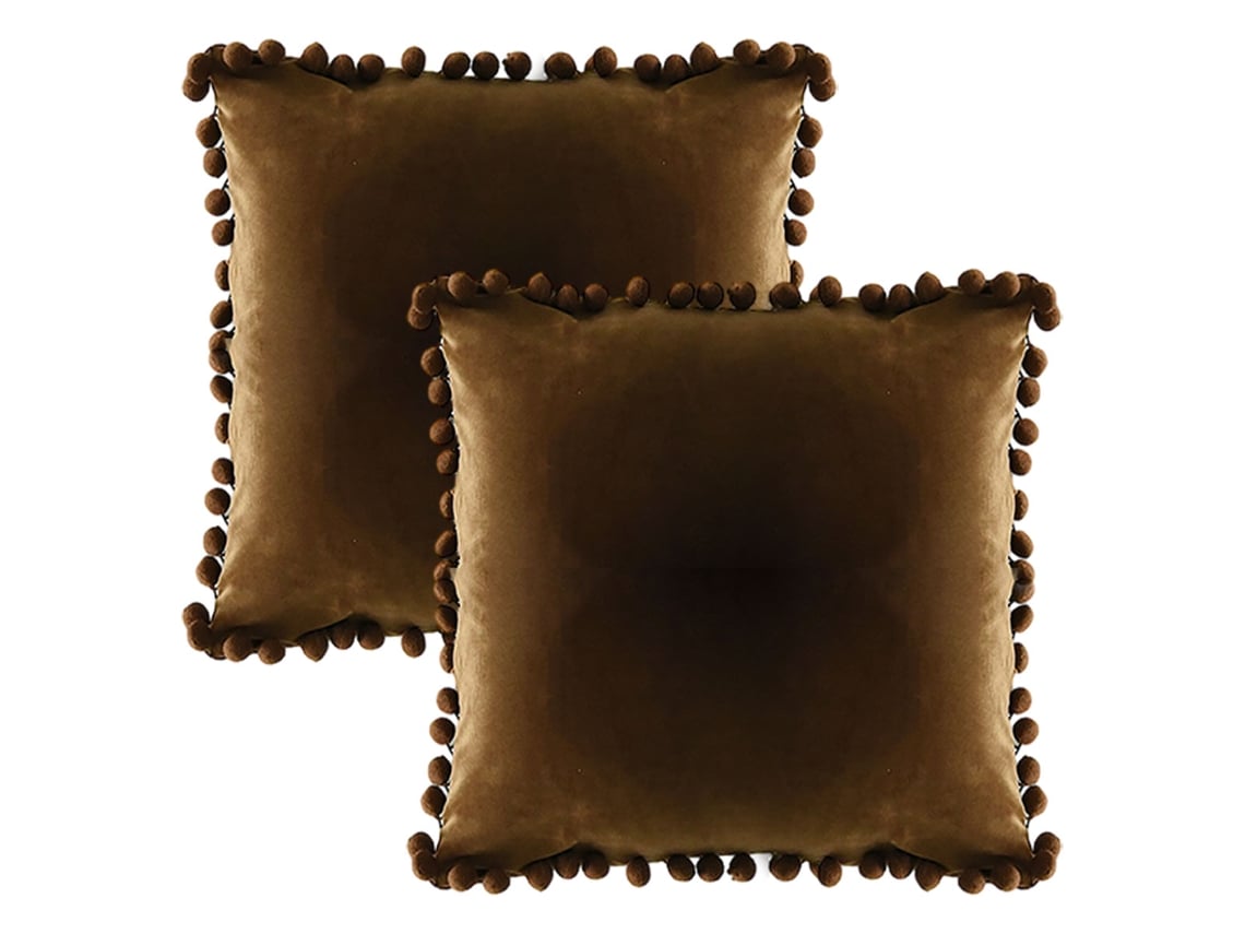 Jogo De 2 Capas Para Almofadas Em Veludo Com Pompom, Estilo Rústico, 20x20 Polegadas