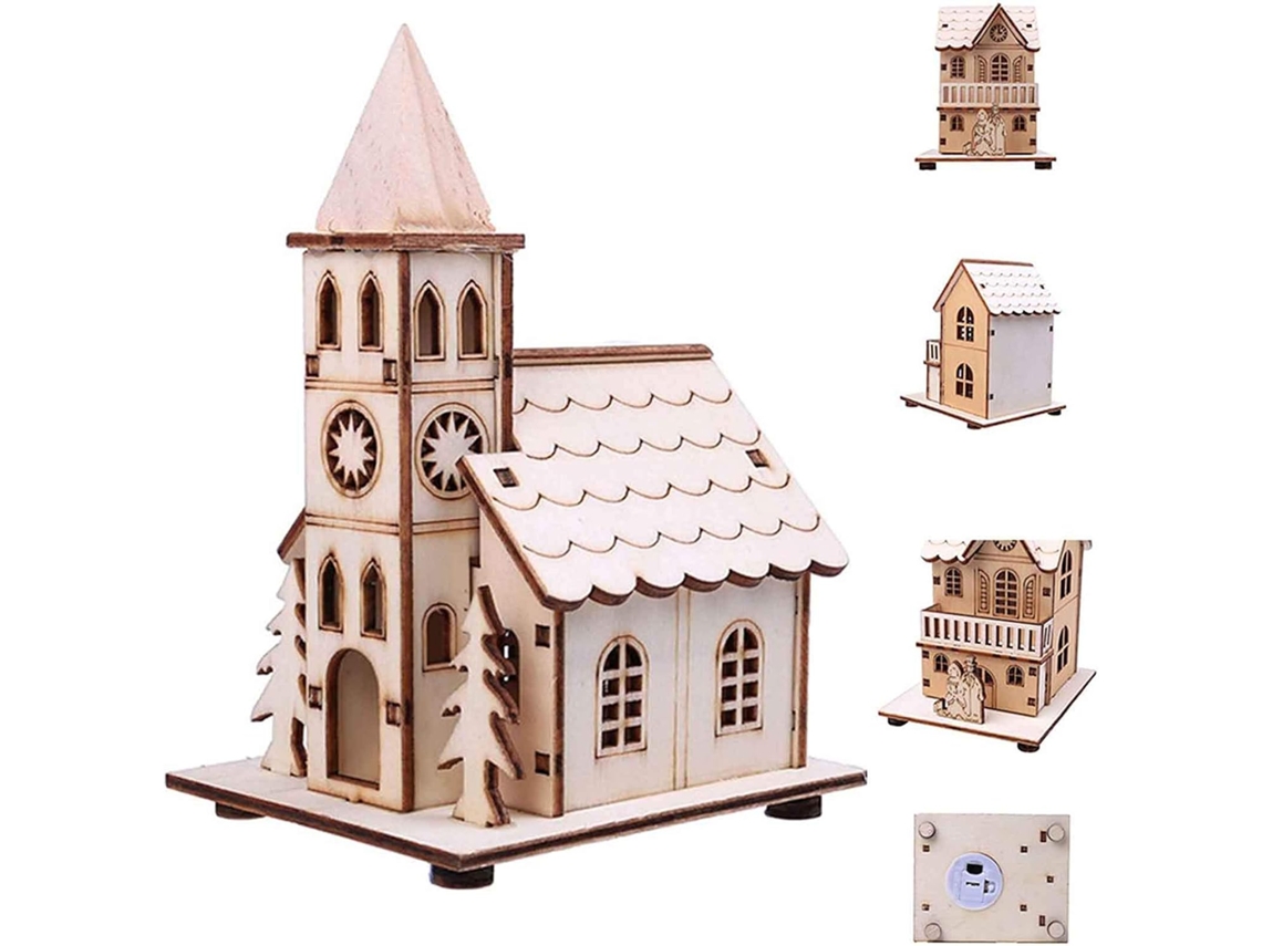 Igreja Rústica De Madeira Com Led, Design Exclusivo De Cenário De Vila Natalina De Madeira Faça Você Mesmo, Para Iluminar As Decorações De Natal 2023,