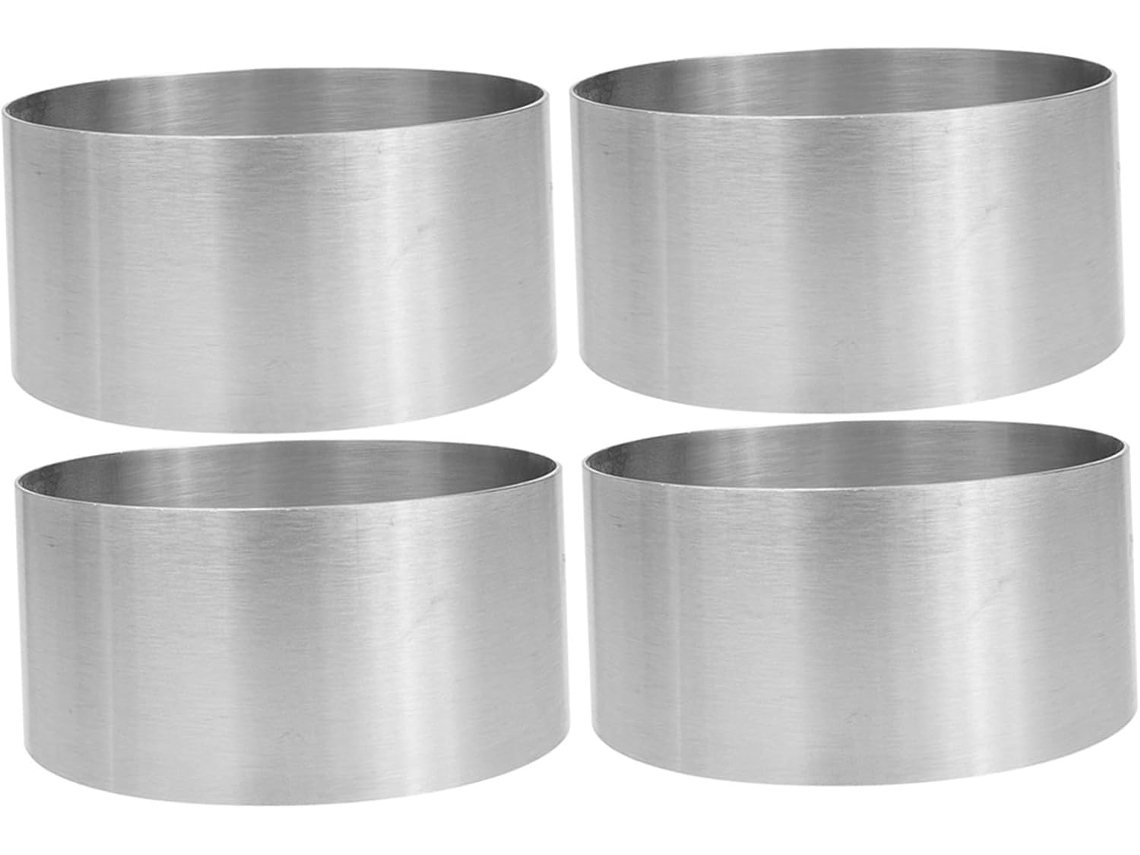 Conjunto de 4 aros redondos de aço inoxidável para assar e fazer mousses.