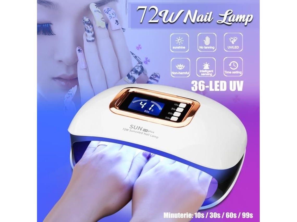 Secador De Unhas Uv Profissional Para Mãos E Pés, 72w, Com Visor Lcd, Sensor Automático E 4 Configurações De Temporizador
