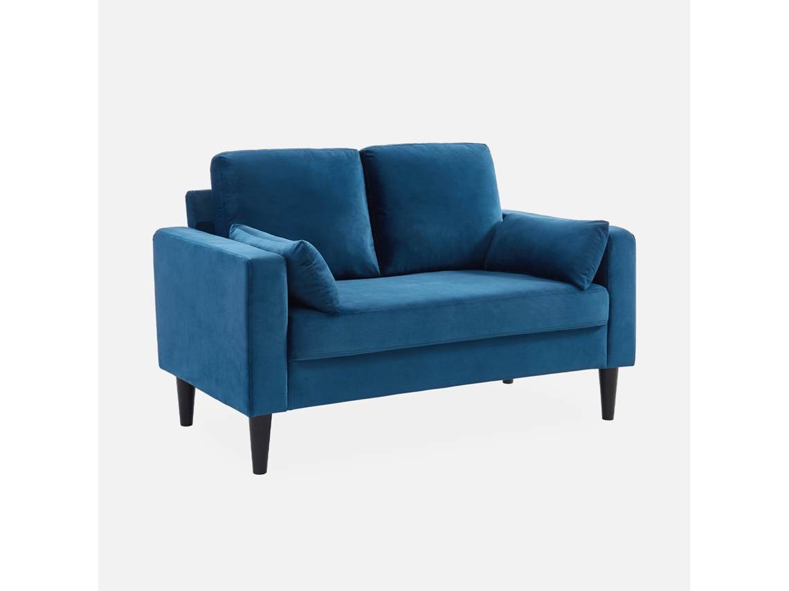 Sofá SWEEEK  (130 x 79 x 69 cm - 2 Lugares - Veludo Azul - Estilo Escandinavo)