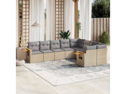Vidaxl 9 Pcs Conjunto De Sofás P/ Jardim Com Almofadões Vime Pe Bege
