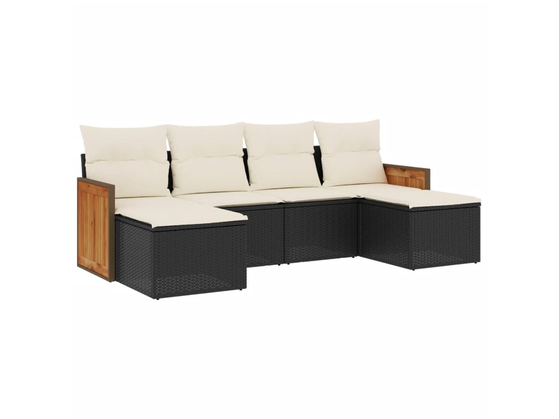 Conjunto Sofás de Jardim 6 Pcs com Almofadões Vime Pe Preto MAISON EXCLUSIVE (6 pcs)
