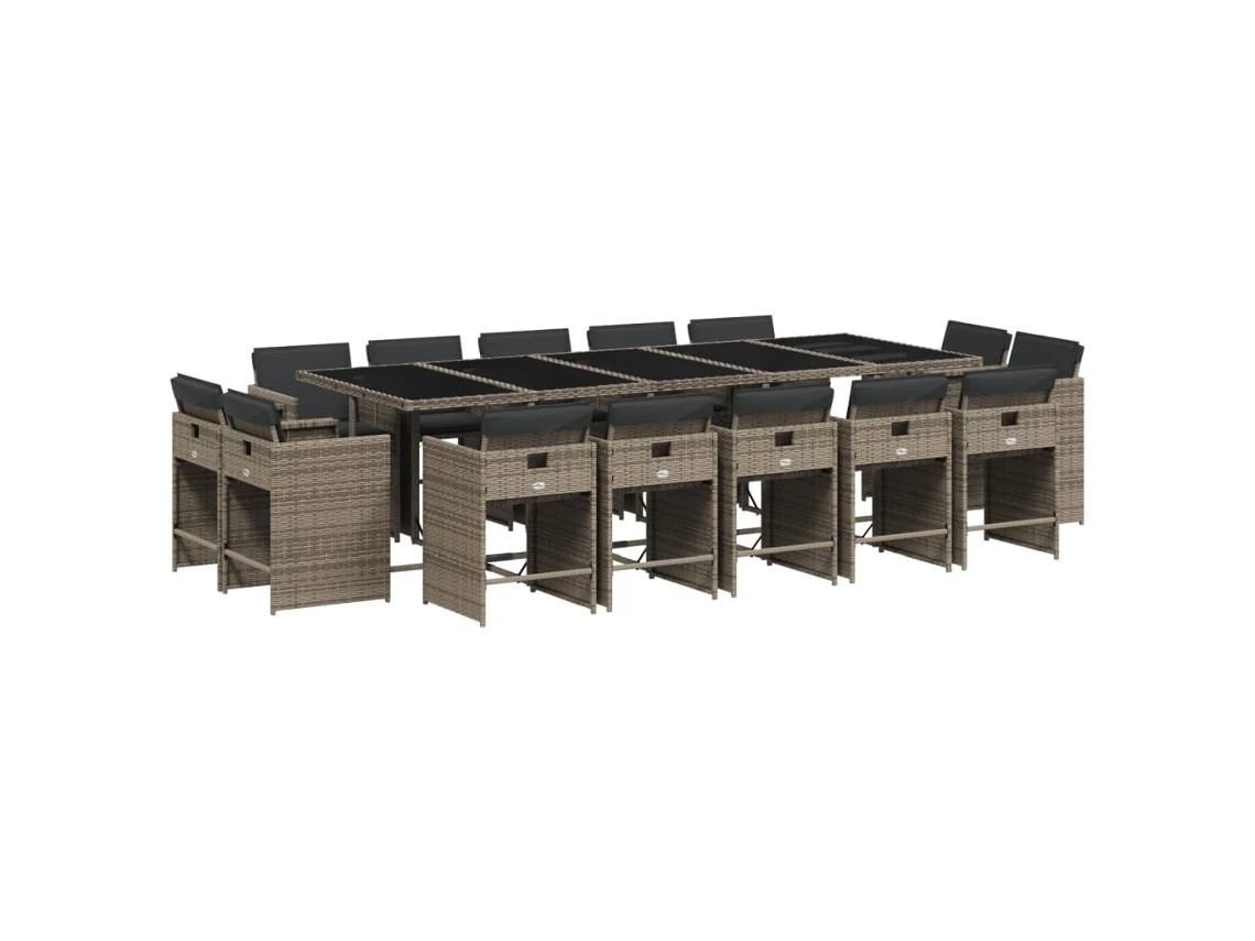 Conjunto de Jantar 15 Pcs para Jardim com Almofadões Vime Pe Cinzento MAISON EXCLUSIVE (15 pcs)