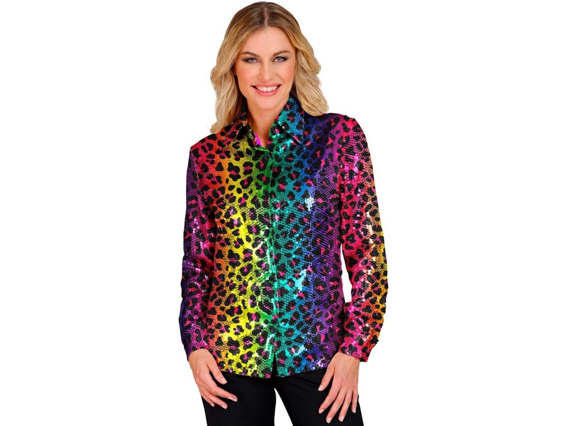 Camisa fashion estampada multicolorida ou fantasia com lantejoulas para mulher