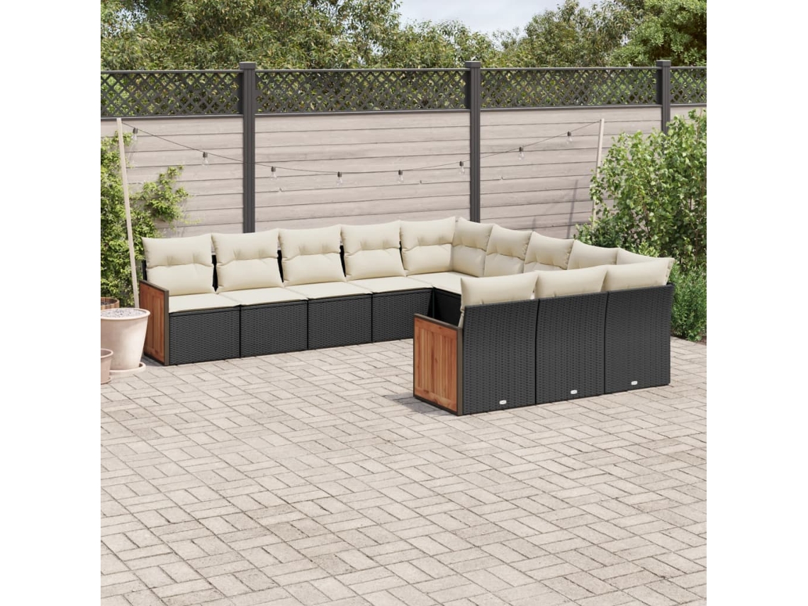 Vidaxl 11 Pcs Conjunto Sofás De Jardim C/ Almofadões Vime Pe Preto