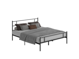Estrutura De Cama De Casal Em Aço 160x200cm Com Estrado, Cabeceira E Peseira - Preta