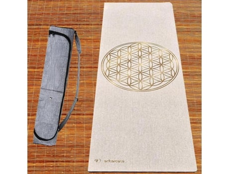 Tapete de yoga ACHAMANA de borracha natural e cânhamo 4,5mmx68cmx1,83m - Flor da vida