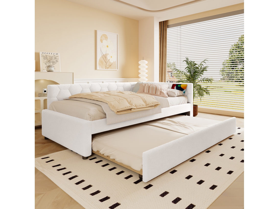 Espreguiçadeira, Espreguiçadeira 90x200cm, Sofá-cama, Cama Com Moldura Ripada, Com Lâmpada De Cabeceira, Porta Usb, Tipo-c, Branco