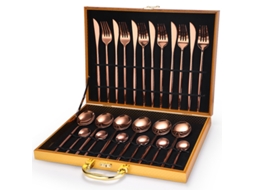 Conjunto De Talheres Portugueses Em Aço Inoxidável (24 Peças - Ouro Rosa)